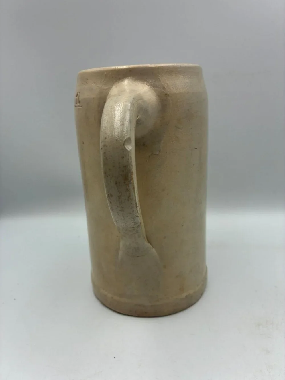 Antique German Stoneware Beer Stein 1L BV Unterfahlheim Rustic Beige Bierkrug